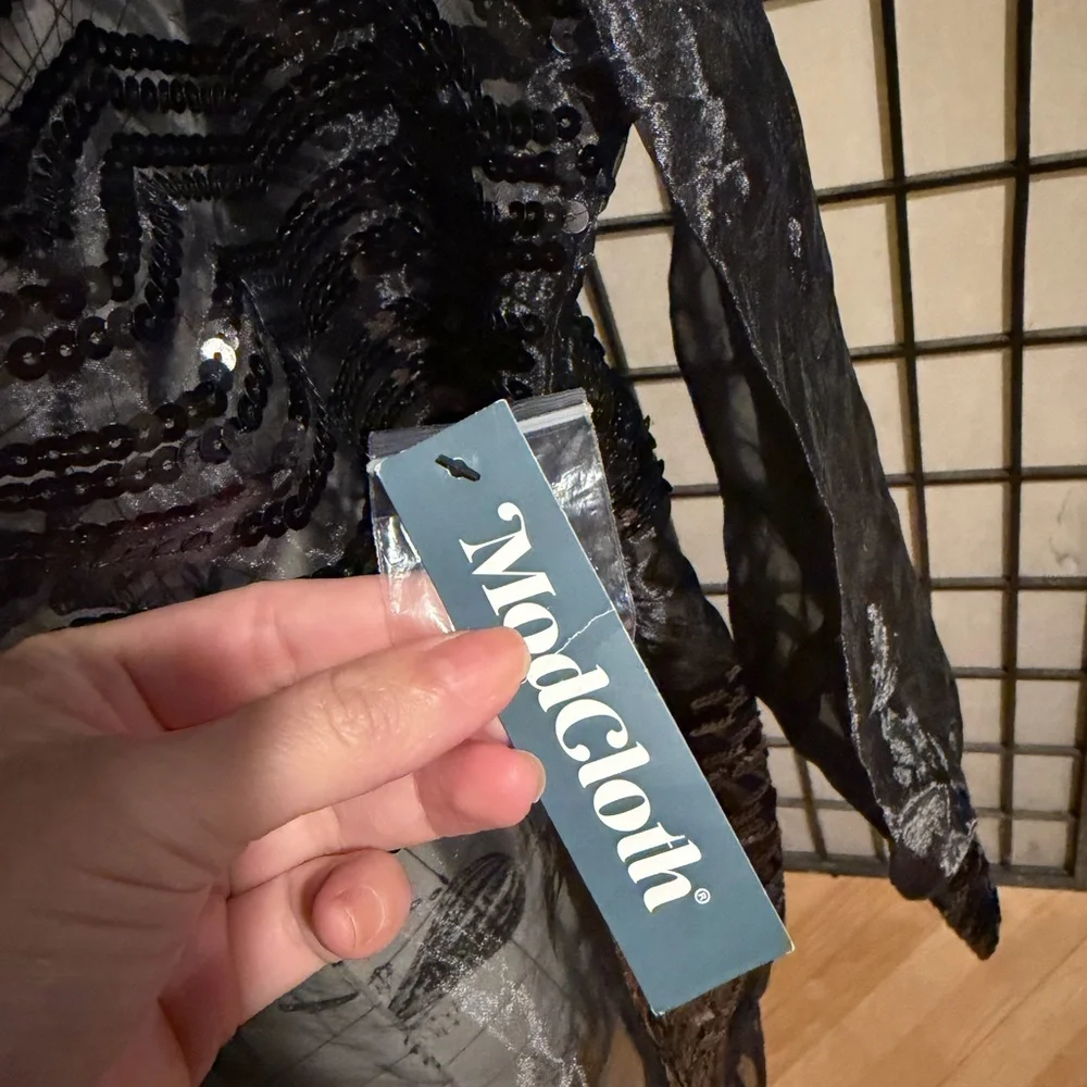 NWT Modcloth Fanciful Fette Sequin Embellish Sheer Dress Black XL long sleeve - Picture 4 of 5